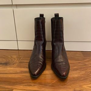 Zara Burgundy Cowboy Croc Booties - Size 39